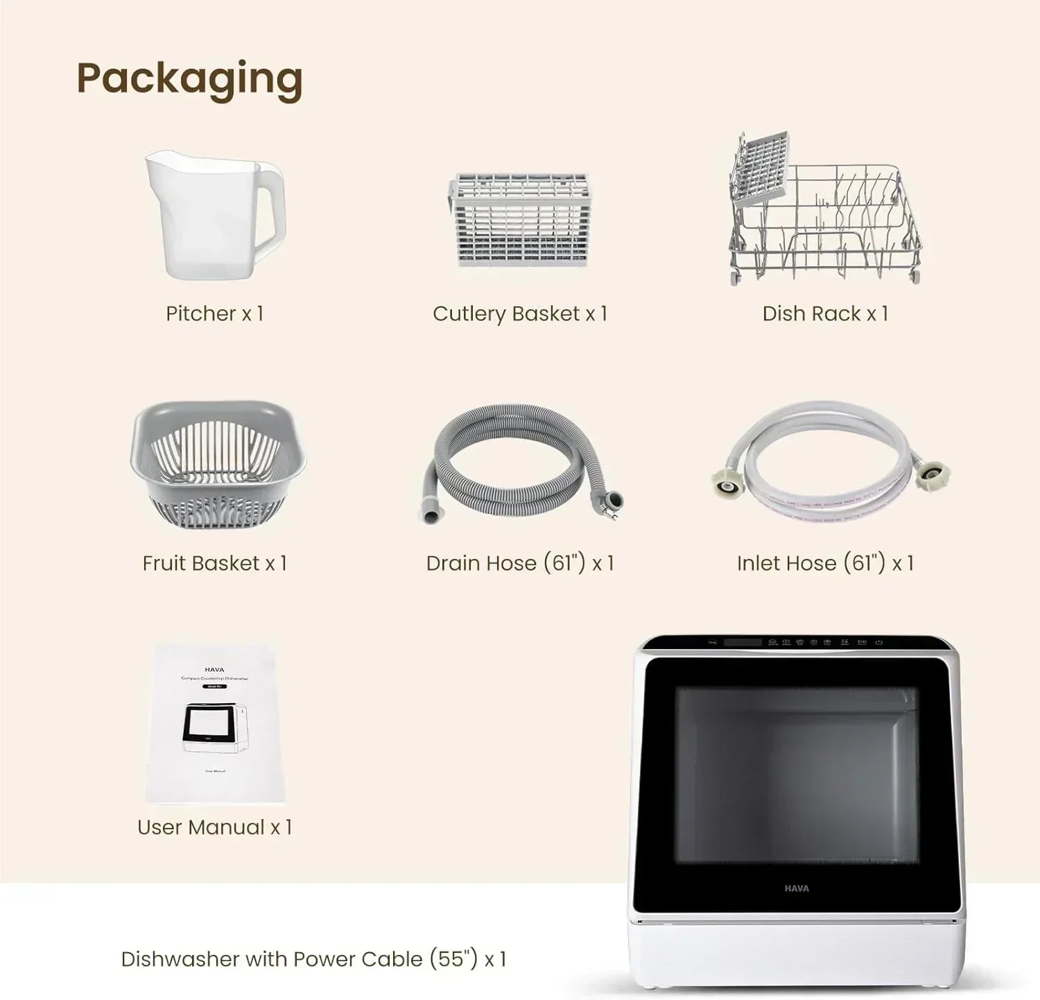 HAVA tabletop dishwasher 6-program portable dishwasher with built-in 5-liter water tank