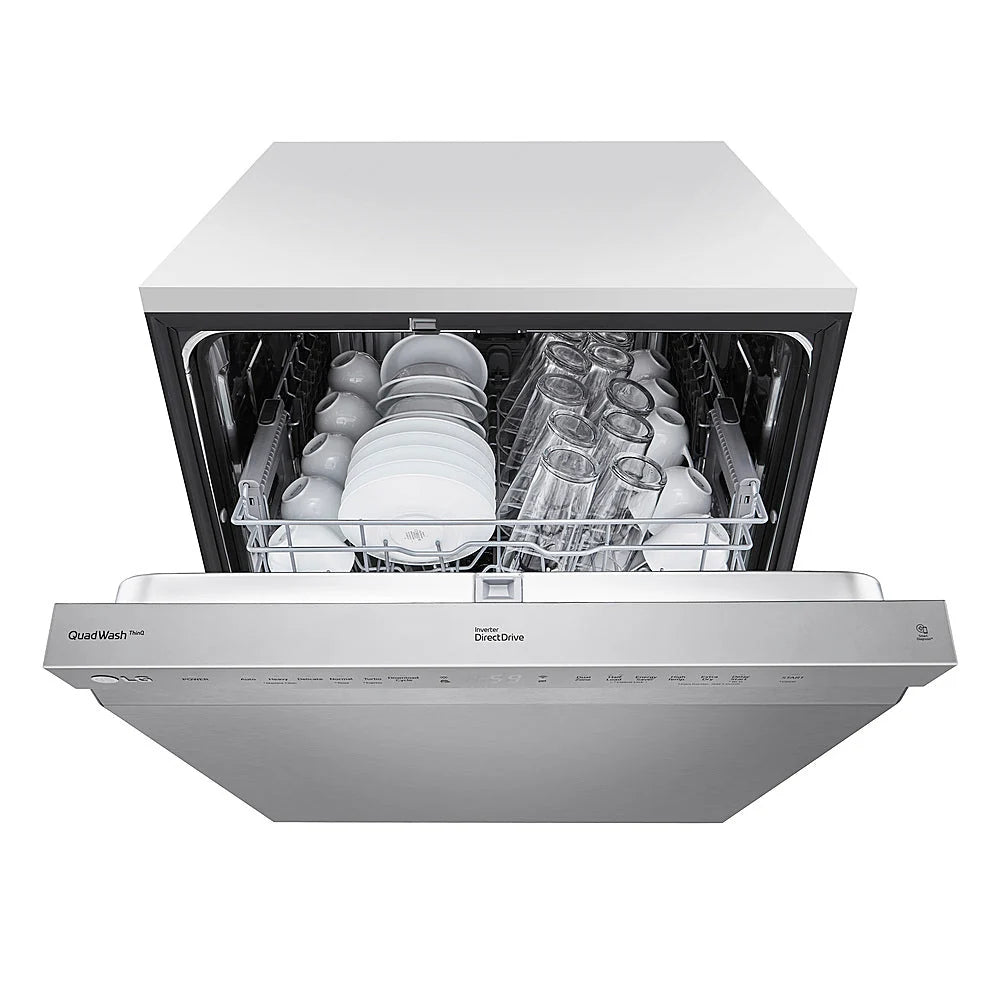 LG - 24 Front Control Dishwasher with Stainless Steel Tub, WiFi, QuadWash, and 48dB - Stainless steel