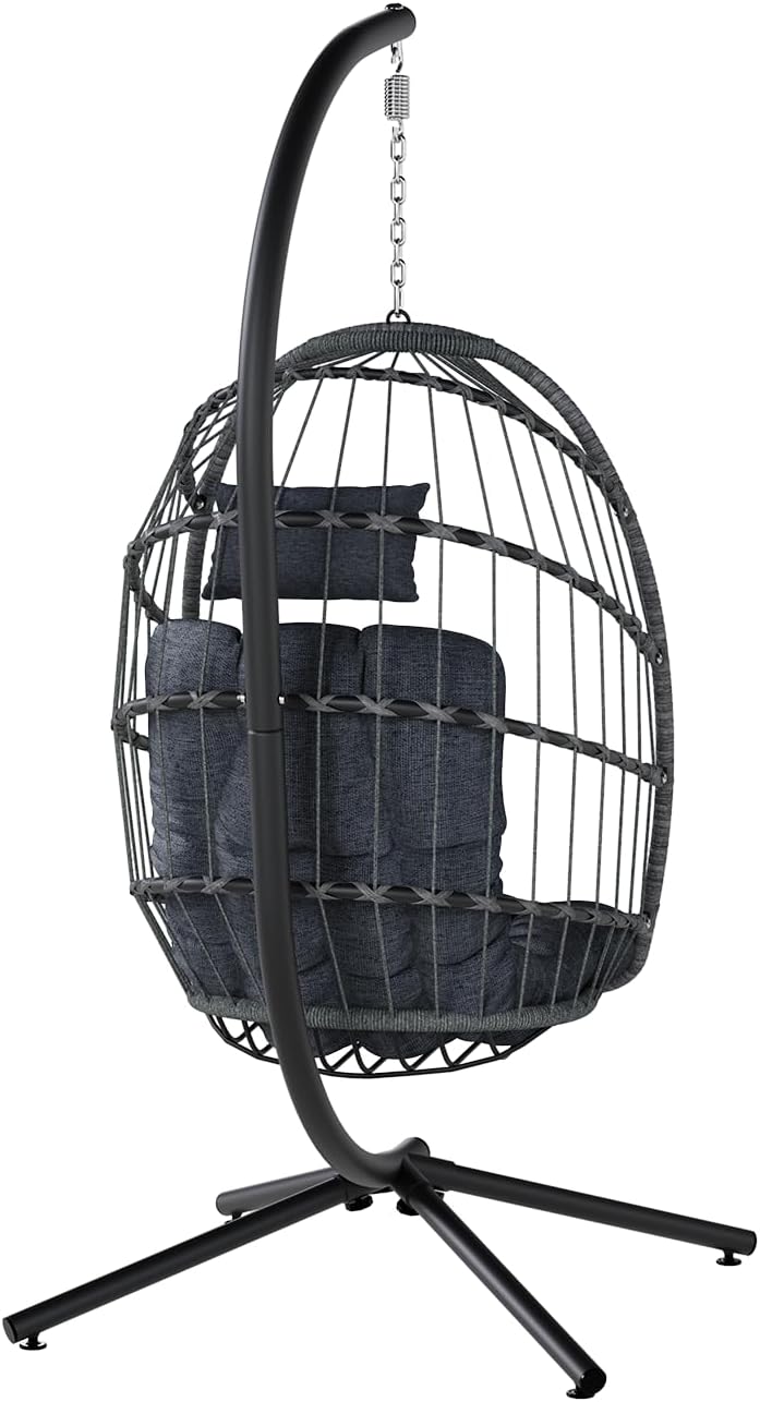 SWITTE Egg Chair Outdoor with Stand Indoor Wicker Hanging Egg Swing Chair with Cushion