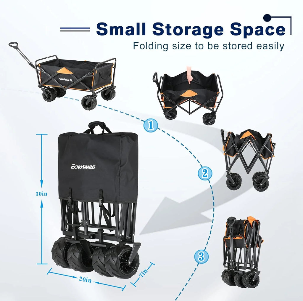 Heavy Duty 350 lb Capacity Foldable Caravan, Outdoor Folding Camping Caravan, Portable Grocery Cart, Adjustable Rolling Cart