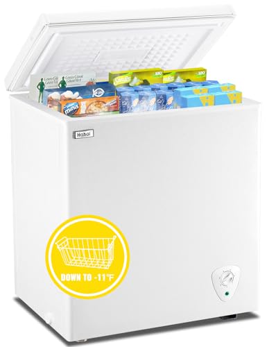 3.5 Cubic Feet Chest Freezer Small Deep Freezers with Removable Storage Basket Free Standing Top Door Compact Freezer 7 Gears Temperature Control for Office Dorm Apartment