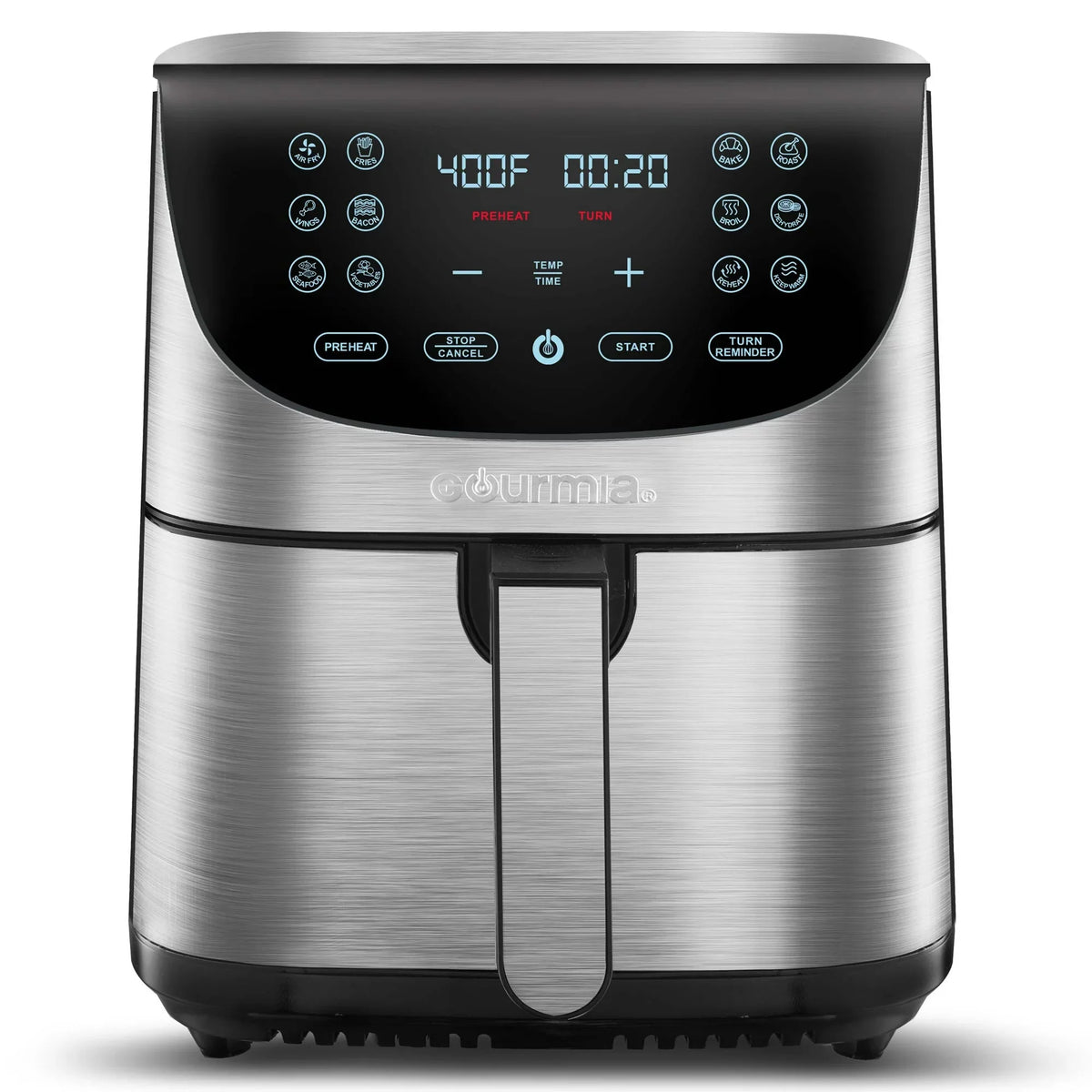 Gourmia 7-Qt Digital Air Fryer with Guided Cooking， Easy Clean， Stainless Steel