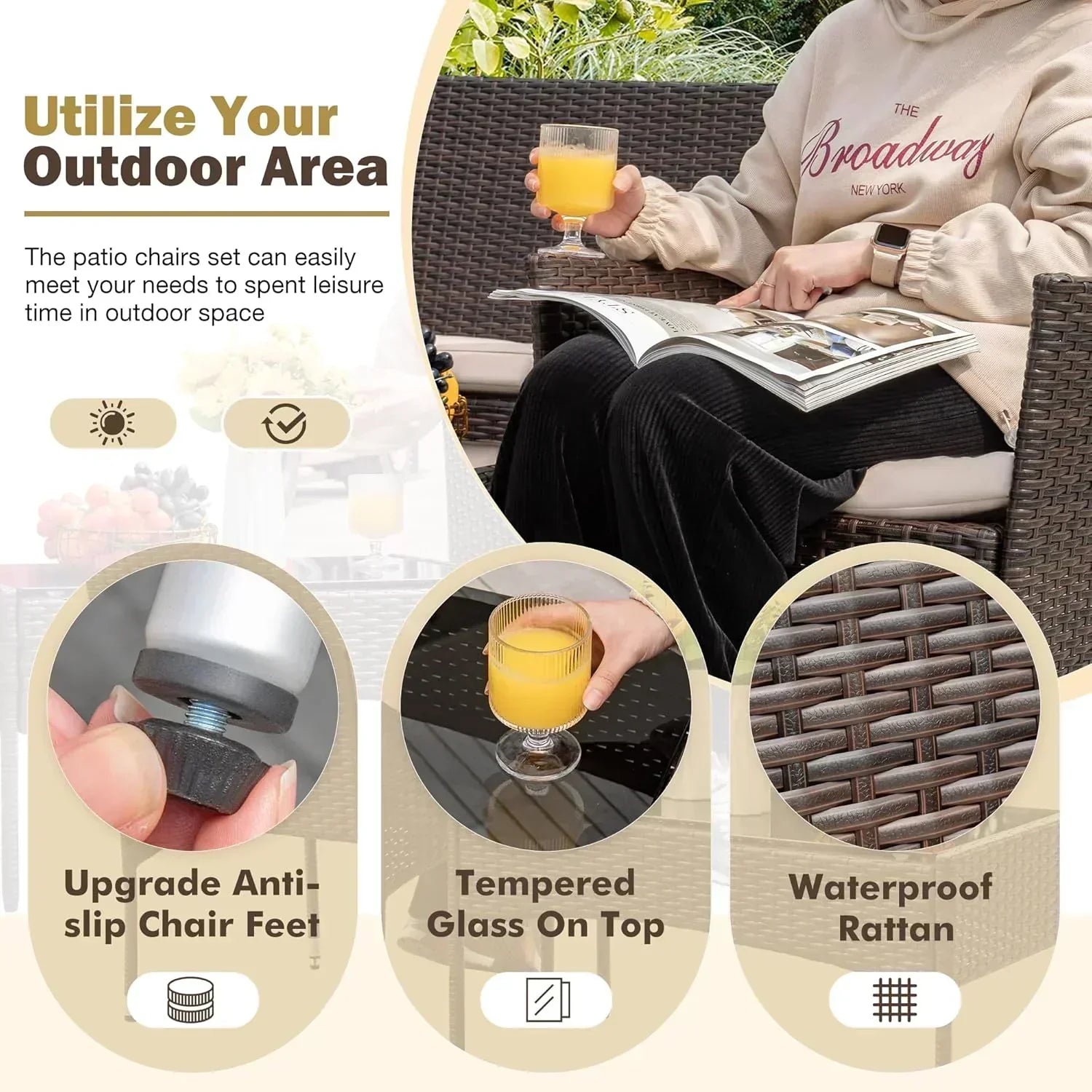 4 piece outdoor patio furniture set rattan chair wicker set