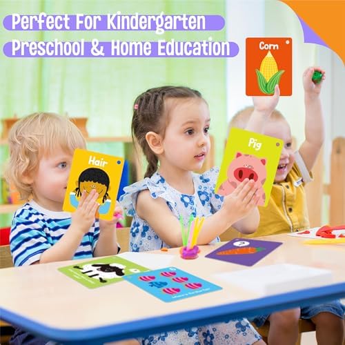 106 PCS Early Learning Flashcards, Double Sided Cards- Alphabet, Numbers, Foods, Animals, Shapes, Colors, Home Object with 4 Reclosable Rings, Learning Tool for Pre-K Kindergarten Toddlers