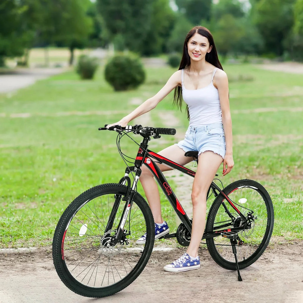 CamPingSurvivals 26 Lightweight Explorer Mountain Bike, for Men and Women Exercise Fitness, 21-Speed, Red/Black