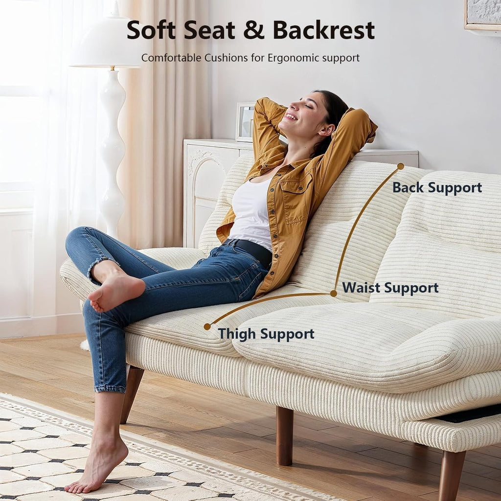 Convertible Futon Sofa Bed 66 Inch Corduroy Futon Sofa Recliner Sofa Bed for Small Spaces