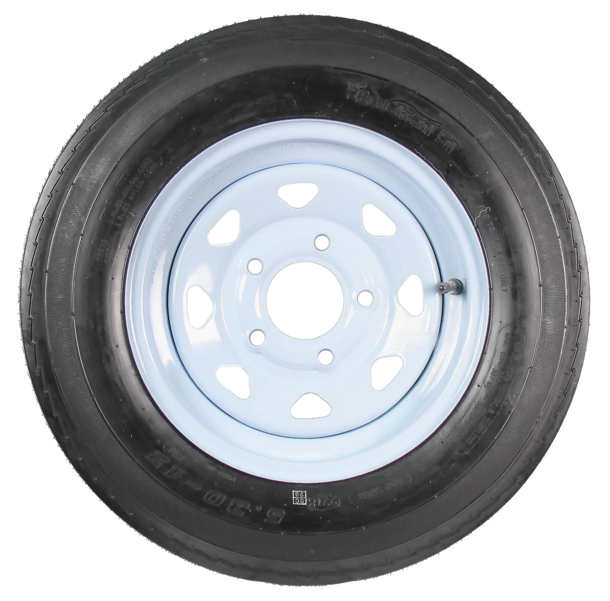 Two Trailer Tires On Rims 5.30-12 530-12 5.30 X 12 5 Hole Wheel White Spoke