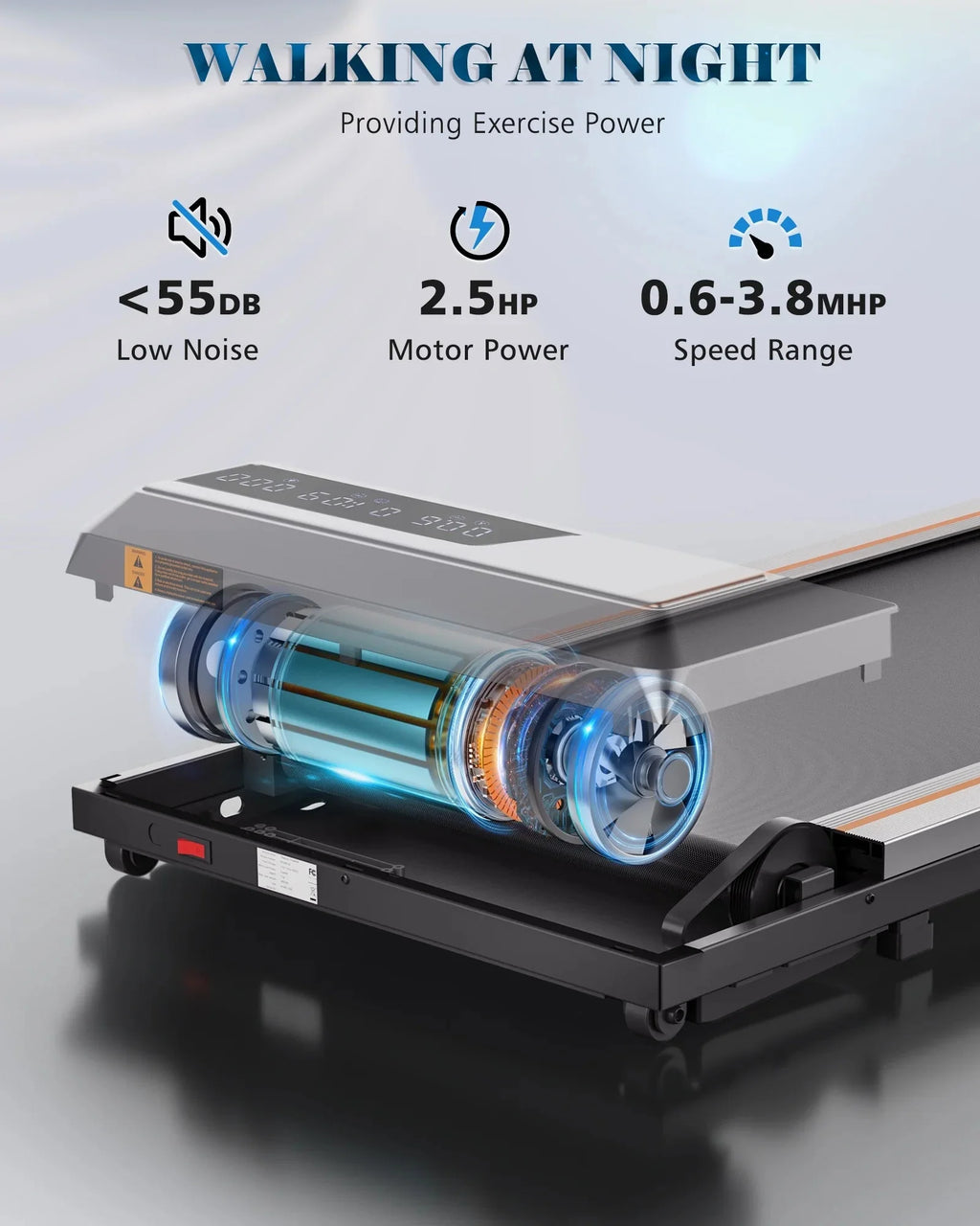 Naipo Treadmill Walking Pad 2.5HP with LCD Display Portable Wheels and Max Capacity 265lb for Home Use