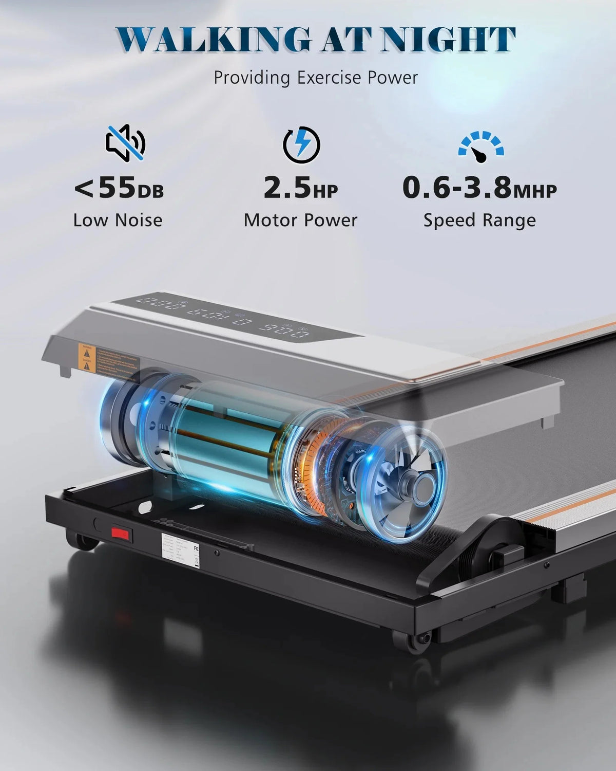 Naipo Treadmill Walking Pad 2.5HP with LCD Display Portable Wheels and Max Capacity 265lb for Home Use