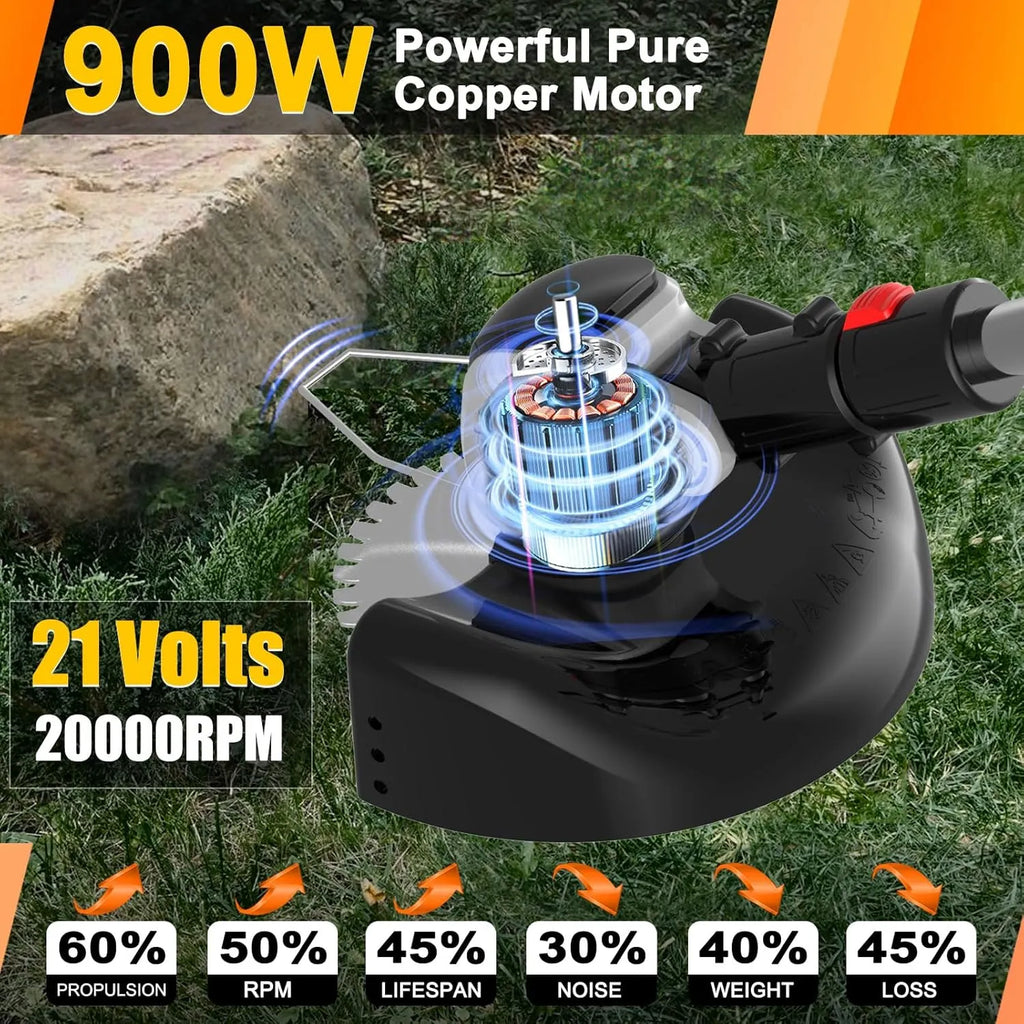 Electric Weed Wacker Cordless Eater Battery Powered, 21v Lightweight Weed Trimmer With 2 4.0Ah Battery Operated & Charger & Wheels & Shears, 3 In1 Grass Trimmer/Brush Cutter/Lawn Edger for Yard Garden