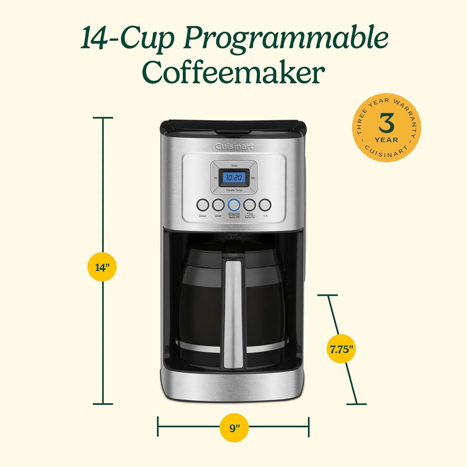 Cuisinart DCC-3200P1 Coffee Maker Fully Automatic with Brew Strength Control, 1-4 Cup Setting