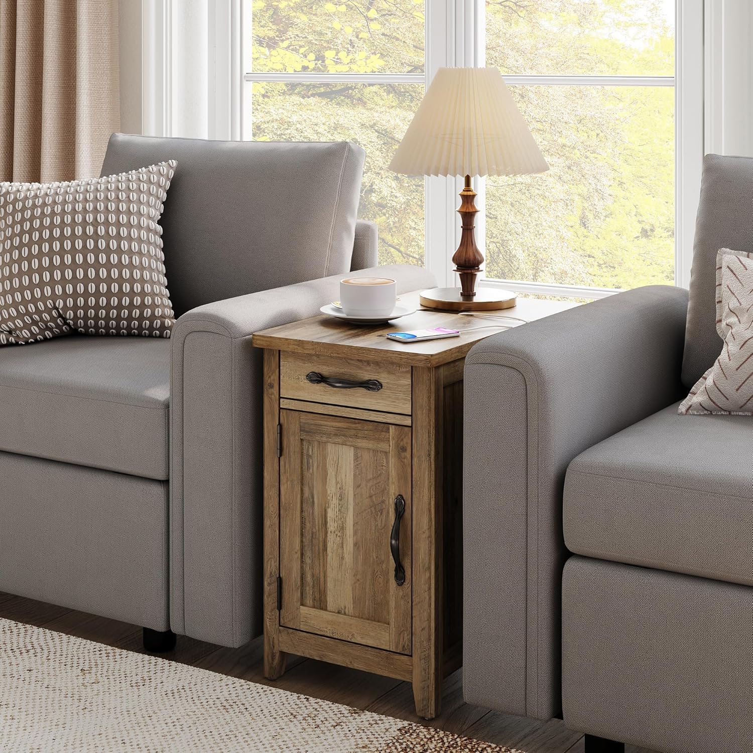 Farmhouse End Table Narrow Side Table Small Nightstand