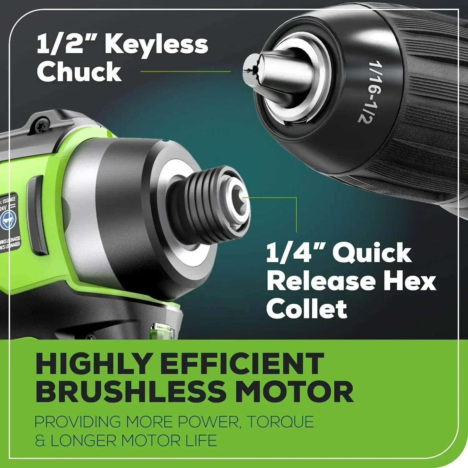 24V Brushless Cordless Drill Impact Driver Power Tool Combo Kit Included 1/2��Drill & 1/4��Hex