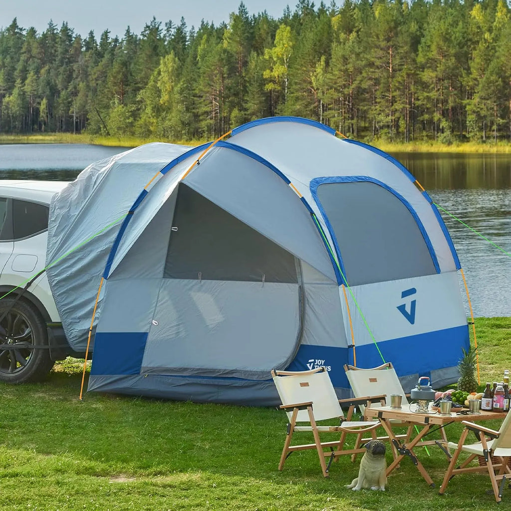 Tent for Camping with Rainfly, Double Door Design Car Tent with Aluminum Poles, SUV Tailgate Tent with Waterproof PU2000mm Double Layer for 4-8 Person, Orange