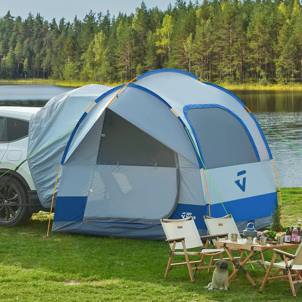 Tent for Camping with Rainfly, Double Door Design Car Tent with Aluminum Poles, SUV Tailgate Tent with Waterproof PU2000mm Double Layer for 4-8 Person, Orange