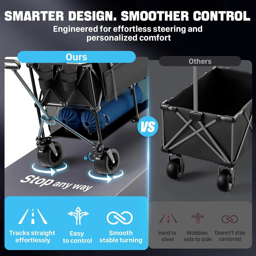 48 Extra Large Folding Travel Cart, 560 lb Capacity, 350 L Heavy Duty Utility Cart with Brakes and All-Terrain Wheels