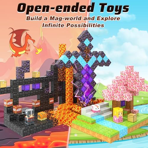 110PCS Magnetic Blocks - Build Mine Magnet World Magic Sword Portal Set, Magnet Kids Toys for Boys & Girls Age 3-5 4-8 5-7, STEM Magnetic Tiles Building Games Sensory Outdoor Toddler Toys