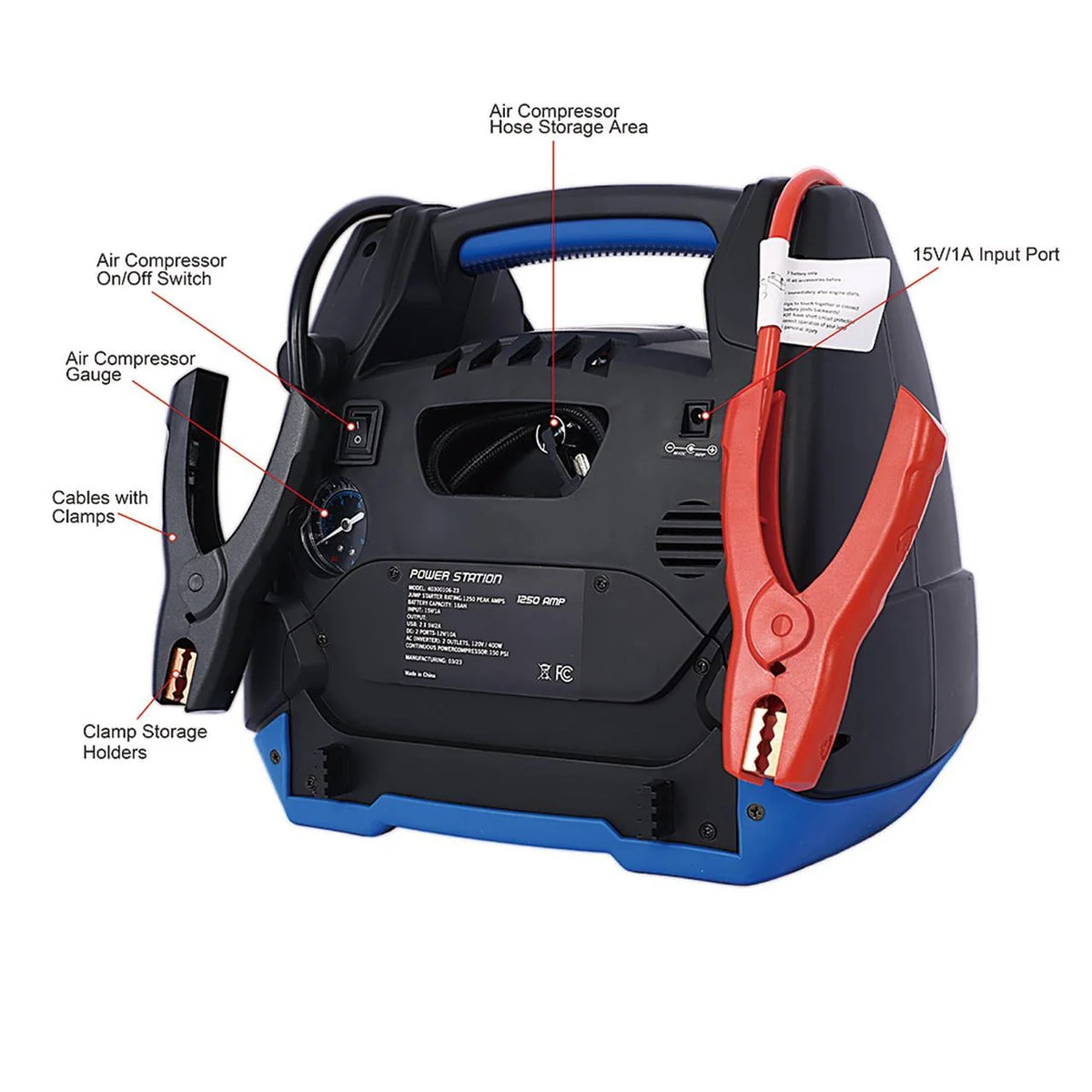 1800 Amp Battery Jump Starter with Air Compressor Car Tire Inflator, 6 in 1 Portable Rechargeable Jump Starter,USB DC AC Outlet,12V Emergency Auto Battery Booster Box for Gas Diesel Vehicles
