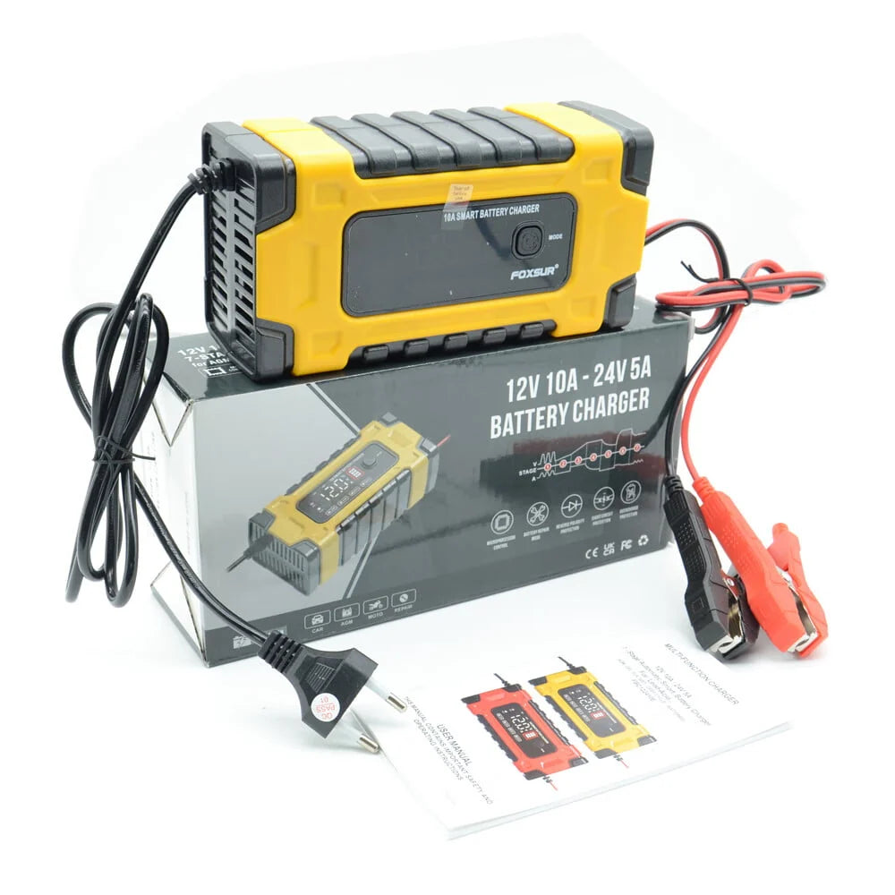 FASLMH Battery Charger 10A 24V5A Smart Automatic Car Battery Charger with LCD Screen Pulse Repair Charger Pack Battery Maintainer for Car, Lawn Mower, Motorcycle, Boat, SUV and More