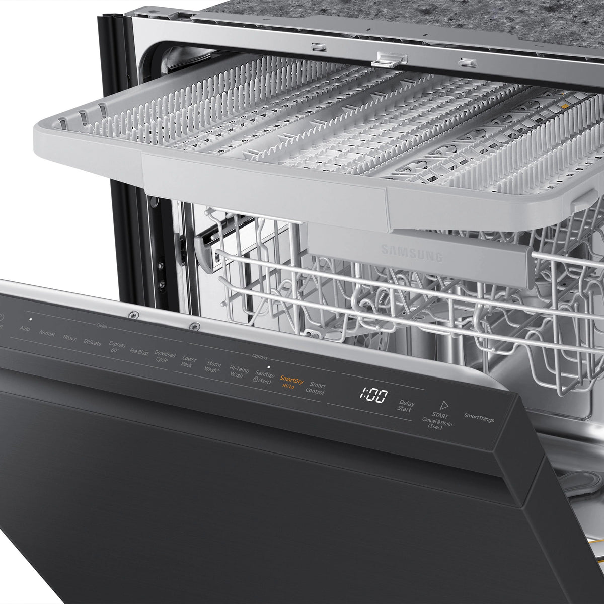 Samsung - Smart 42dBA Dishwasher with StormWash+ and Smart Dry - Black stainless steel