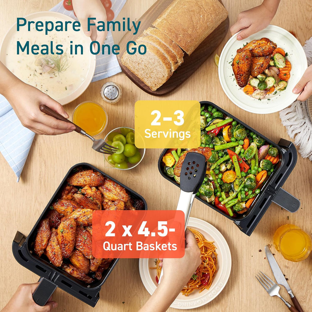 COSORI 9Qt 10-in-1 Dual Air Fryer Fresh Balanced Meals for Family Children Double Baskets