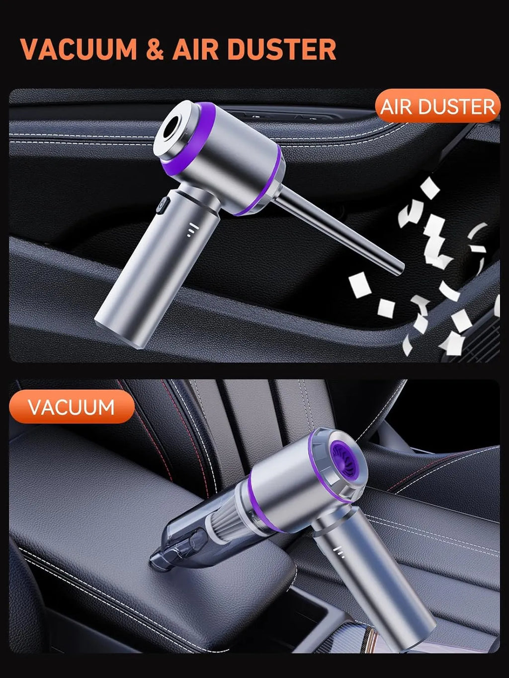 Vacuum/Air Duster 80,000RPM Super Power Mini Car Vacuum Cleaner 4-in-1 air Blower Gun Air Duster & Air Blower & Pump Hand Electric air Duster Handheld dust Blower Blower Cordless (Purple)