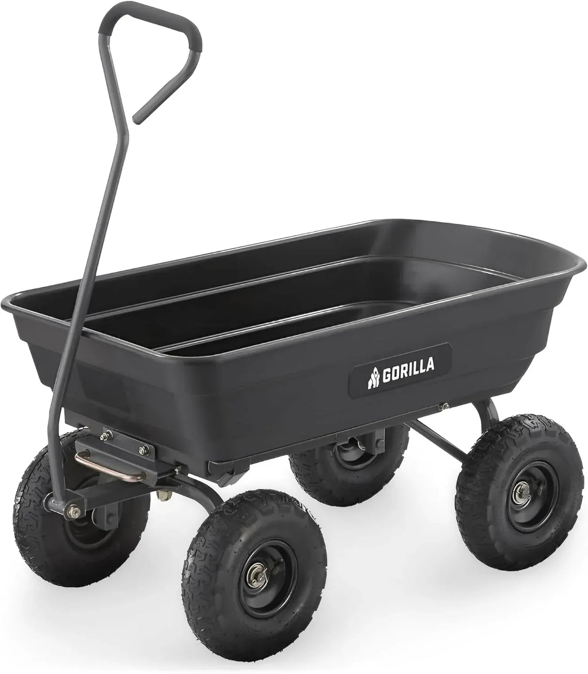 Gorilla Carts Poly Garden Dump Cart, 4 Cu Ft Tub, 600 lb Haul Capacity, Green – Heavy-Duty Utility Wagon with Quick-Release Dumping & Pneumatic Tires for Yard, Landscaping and Gardening