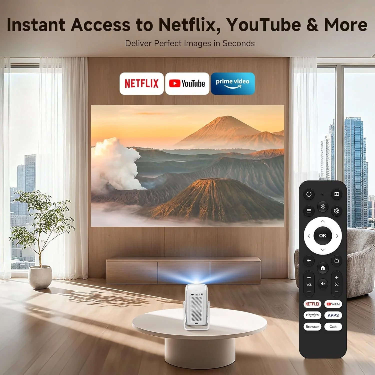 [Short Throw/1200ANSI/Built in Apps] 4K Outdoor Projector with WiFi and Bluetooth