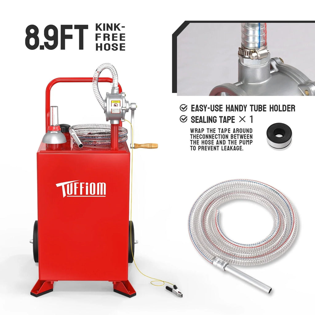 TUFFIOM 20 Gallon Gas Caddy with Wheels, Gasoline Diesel Fuel Transfer Storage Tank with Pump, Red