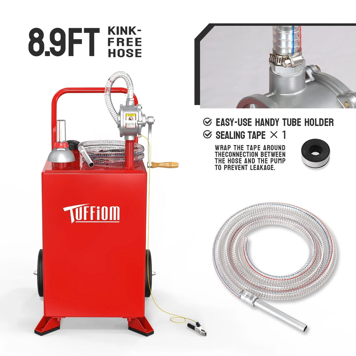TUFFIOM 20 Gallon Gas Caddy with Wheels, Gasoline Diesel Fuel Transfer Storage Tank with Pump, Red