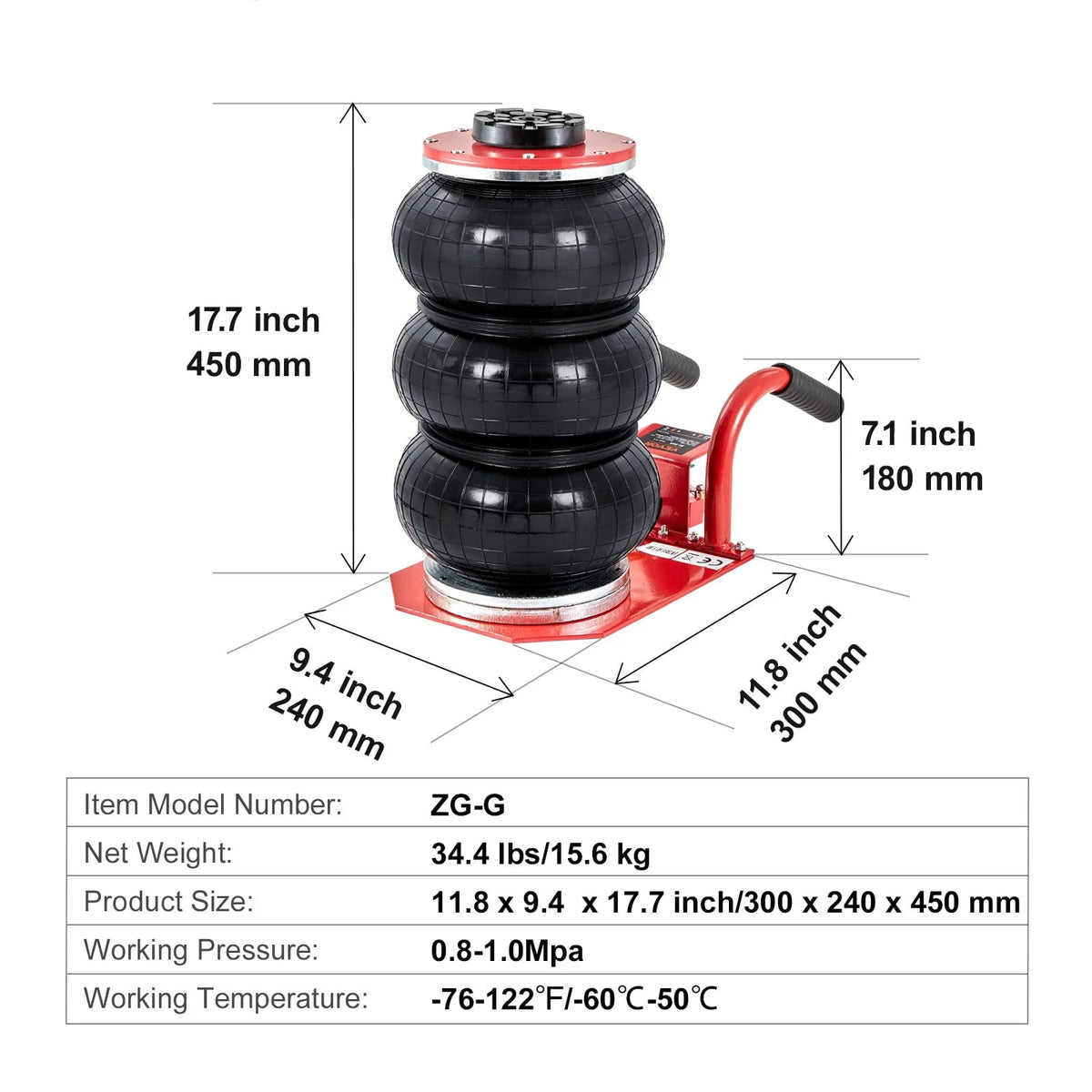 BENTISM Air Jack, 3 Ton/6600 lbs Triple Bag Air Jack, Airbag Jack with Six Steel Pipes, Lift up to 17.7 inch/450 mm, 3-5 s Fast Lifting Pneumatic Jack, with Short Handles for Cars, Garages, Repair