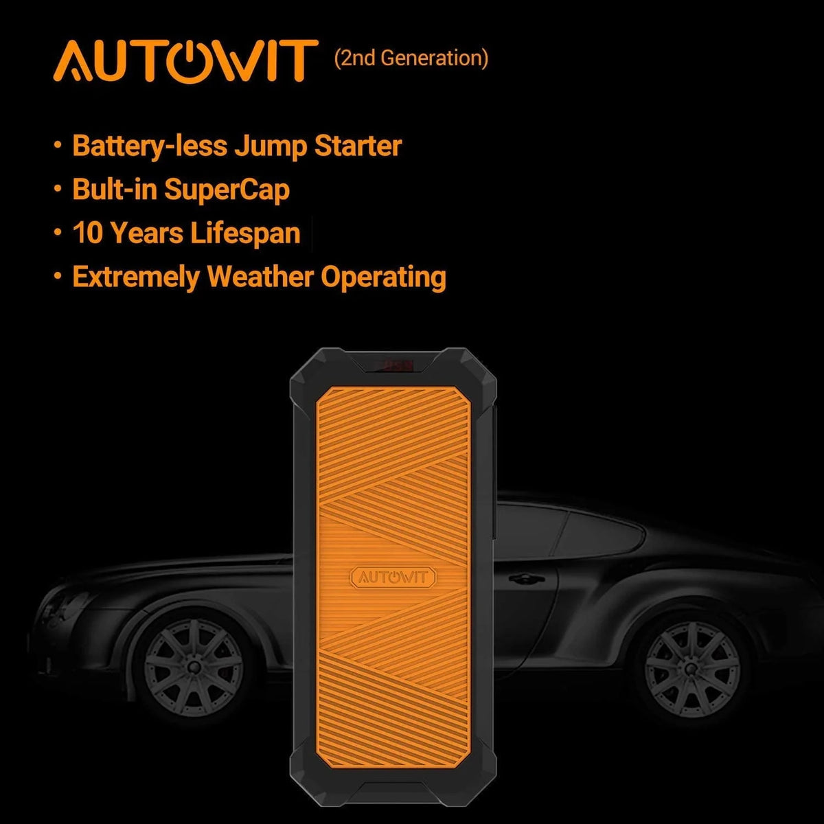 Autowit Super Capacitor Jump Starter, 12V Batteryless Jump Starter, 8.0 Gas&4.0 Diesel Car Jump Starter with Carrying Case, Bulit-in Supercapacitor, No Need Pre-Charge