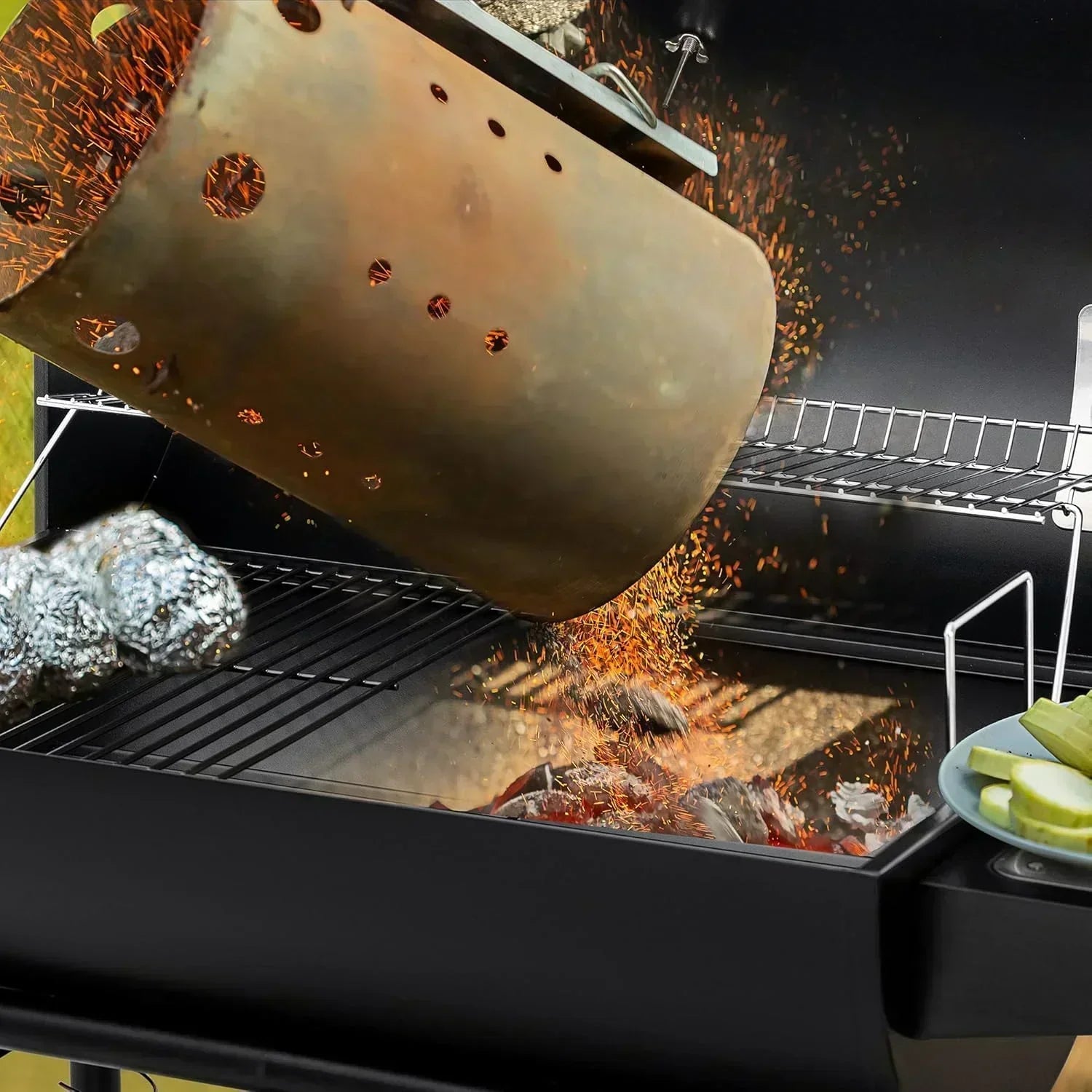 Royal Gourmet CC1830 30 Inch Barrel Charcoal Grill with Side Table Outdoor BBQ Grill  for Backyard