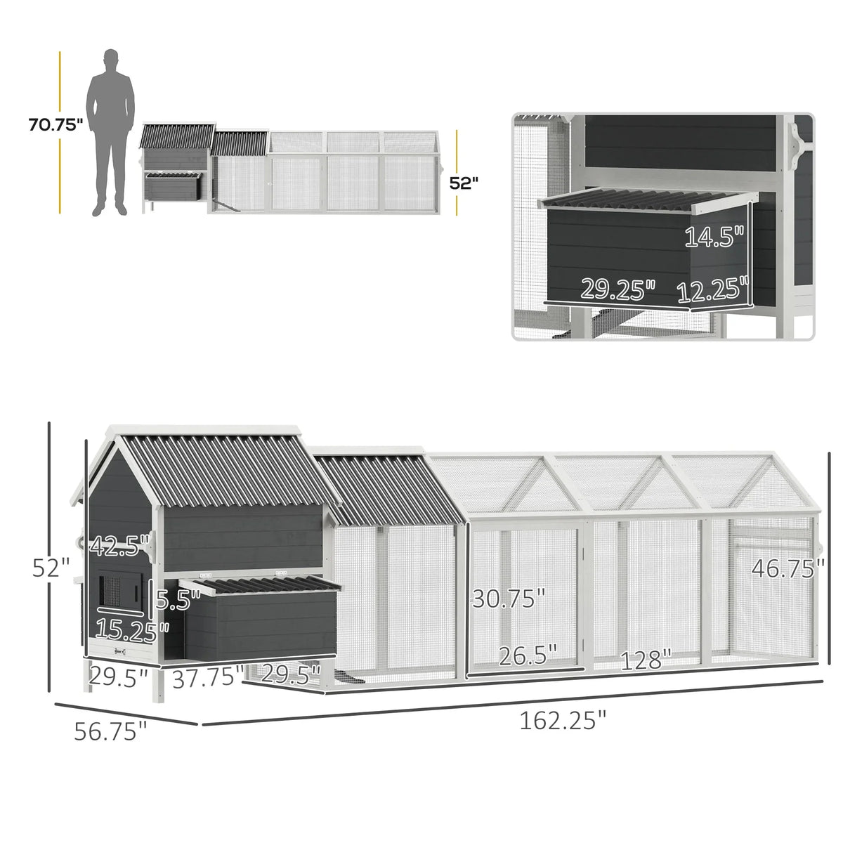 PawHut 162 Large Chicken Coop for 6-8 Chickens, Chicken House