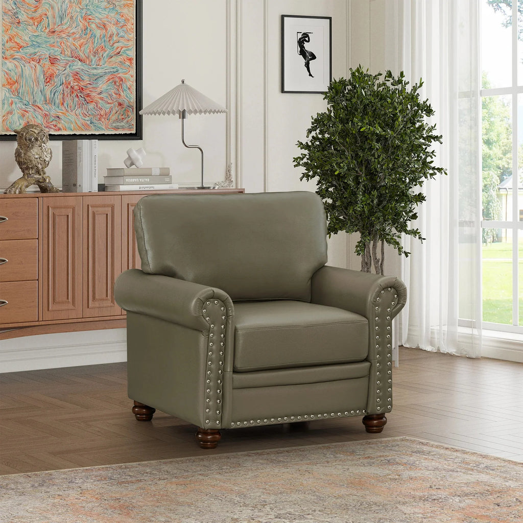 Living Room Sofa Single Seat Chair with Wood Leg Grey Faux Leather