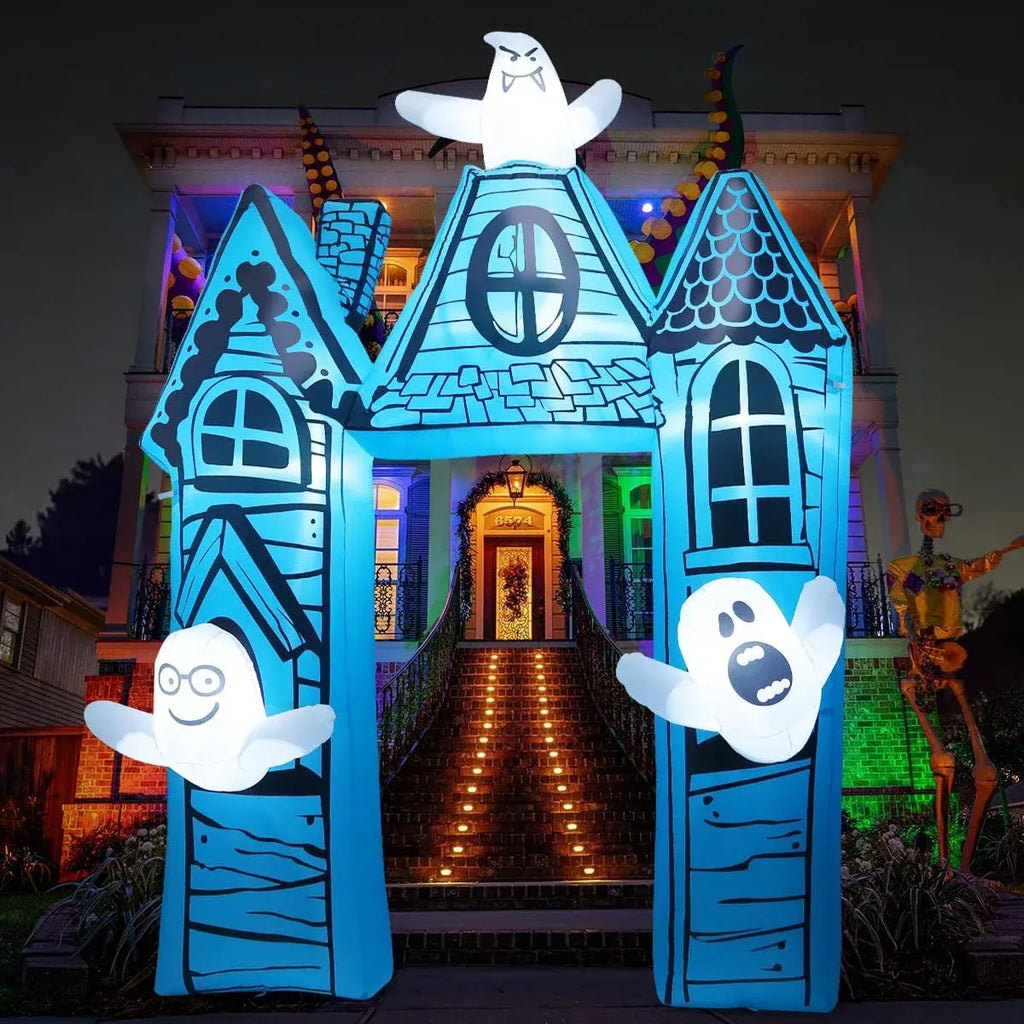 11.8 FT Halloween Inflatables Archway Outdoor Decorations Blow Up Yard Ancient Castle Archway with Ghost with Built-in LEDs for Garden Lawn Indoor Party Decor
