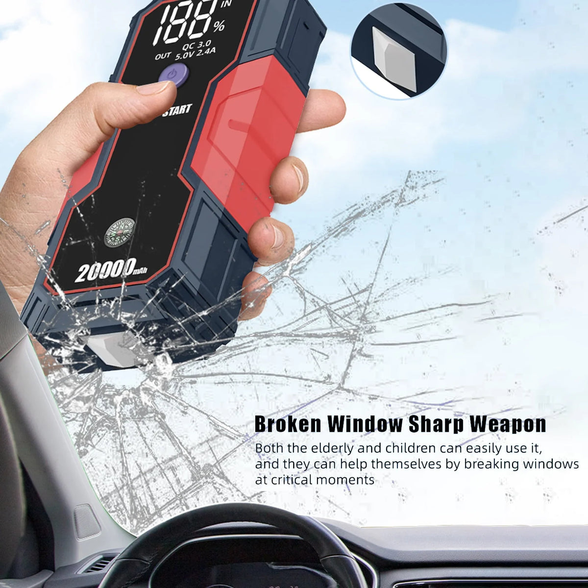 Meterk Portable Car Jump Starter 20000mAh 12V Car Battery Starter( to 5.0L Gas, 3.5L Diesel Engines),USB Quick Charge, Fast Wireless and Flashlight