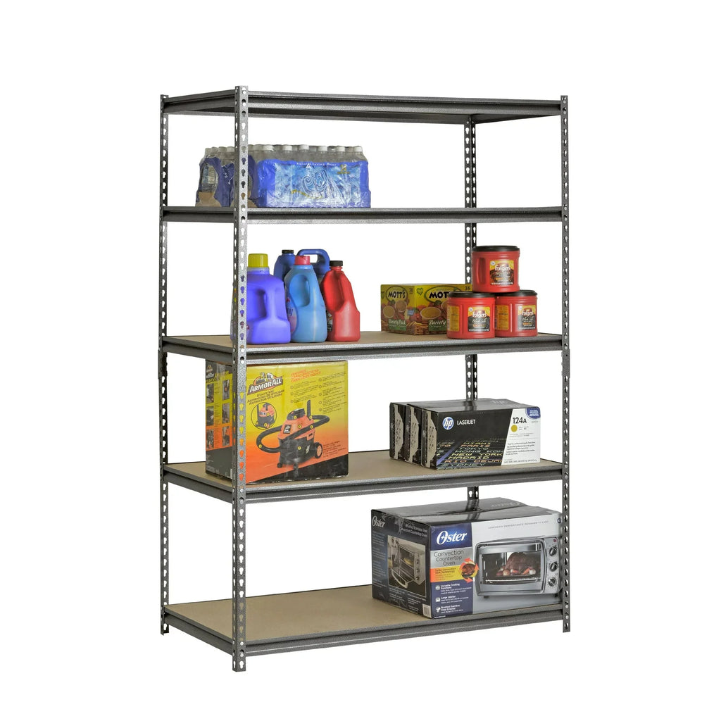 Edsal 48W x 24D x 72H 5-Shelf Steel Freestanding Shelves， Silver-Vein