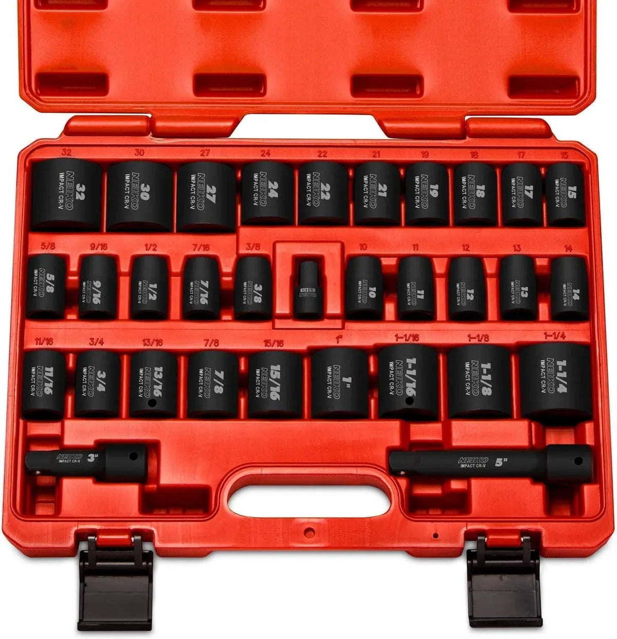 02448A 1/2 Drive Master Impact Socket Set, 65 Piece, Standard SAE (3/8-1-1/4) & Metric (10-24 mm) Sizes, Deep & Shallow Kit, Includes Adapters & Ratchet Handle