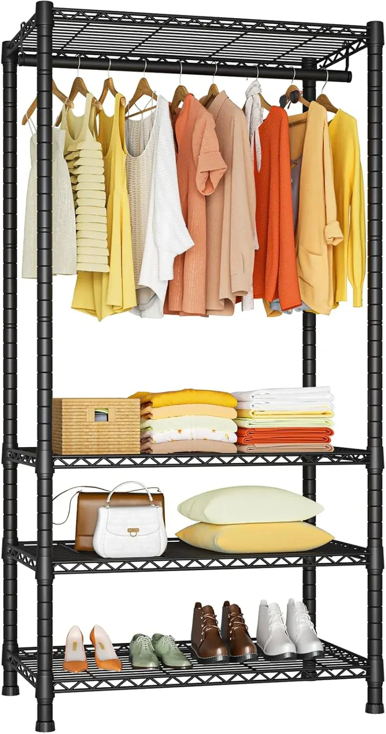 Ulif H4 Mini Portable Closet, 4 Tiers Freestanding Clothing Garment Rack for Small Space, Metal Clothes Wardrobe System for Bedroom, 23.6 W x 14 D x 76.4 H, Load 502 lbs, Black