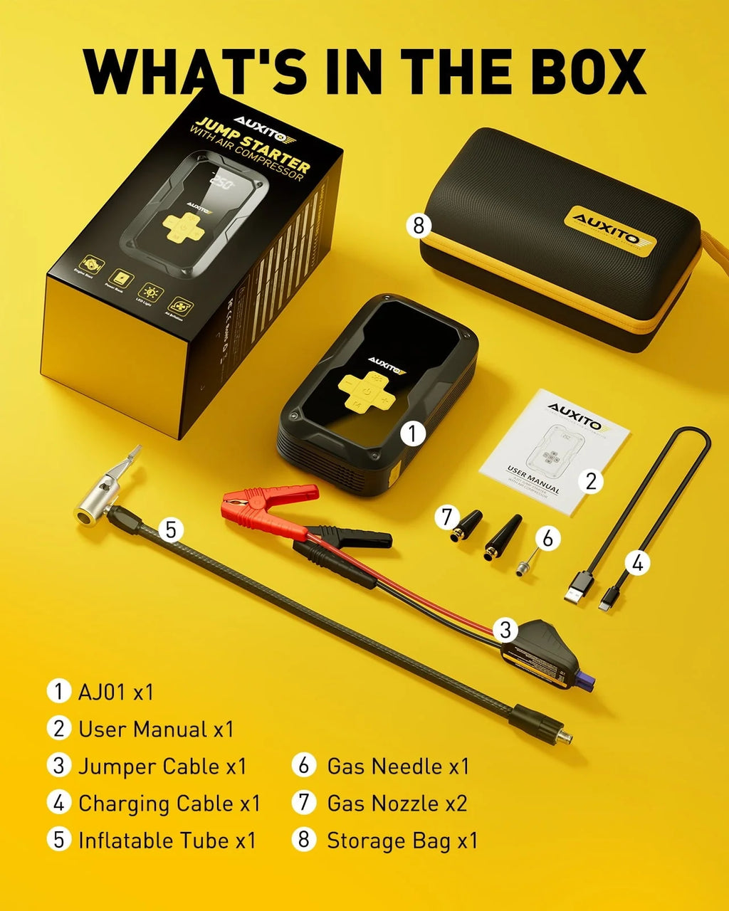 AUXITO Car Jump Starter with Air Compressor, 3500A 12V Portable Battery Jump Starter Box for All Gas or up to 8.0L Diesel with 120PSI Digital Tire Inflator, LED Light, USB Quick Charge
