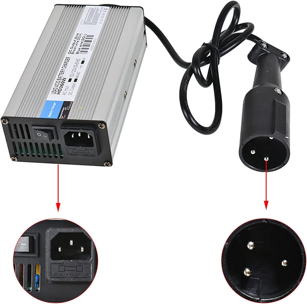 Labwork 48V 6A Battery Charger with 3Pin Plug Replacement for Club Car Ezgo Scooters