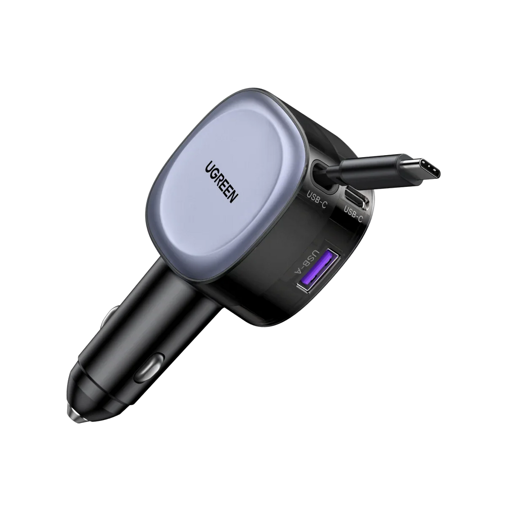 UGREEN 75W 2 Port Geri Çekilebilir Kablolu Araç Şarj Cihazı
