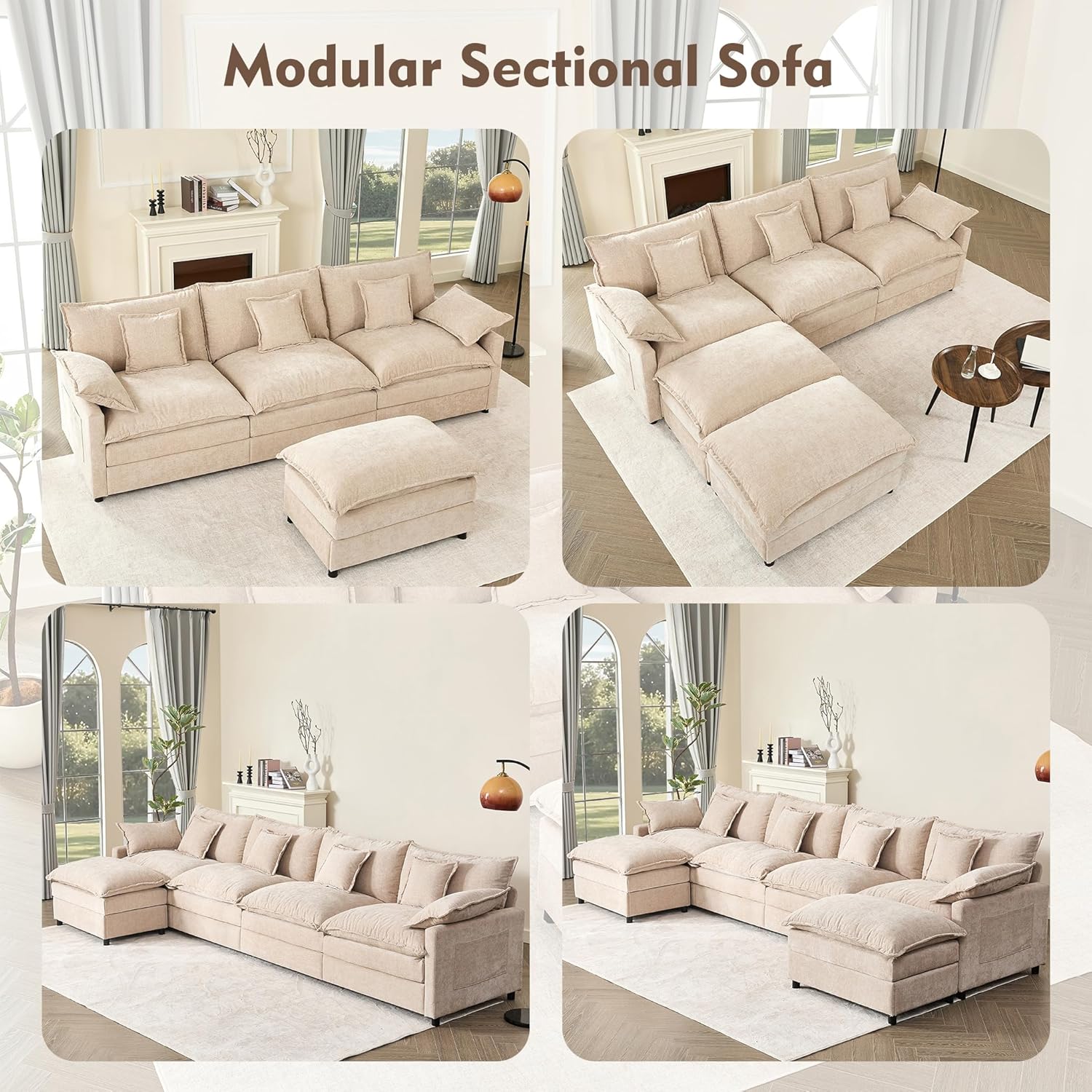 108 Inch U Shape Sofa Sectional Sofa Comfortable Cloud Sofa Living Room Deep Seat Sofa