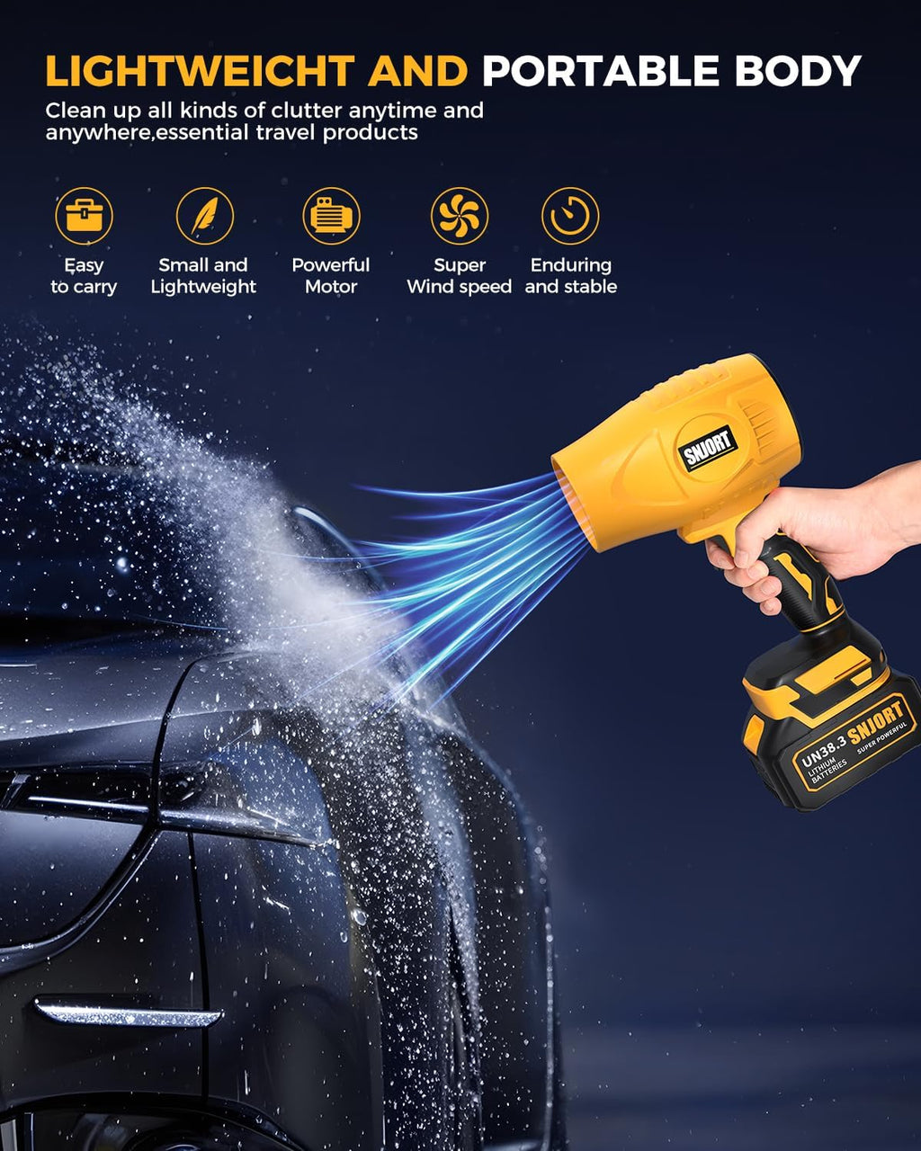 Leaf Blower Cordless with Battery and Charger, 500,000 RPM, Extended Nozzle, Lightweight Handheld Design, Turbo Jet Blower for Patio Cleaning