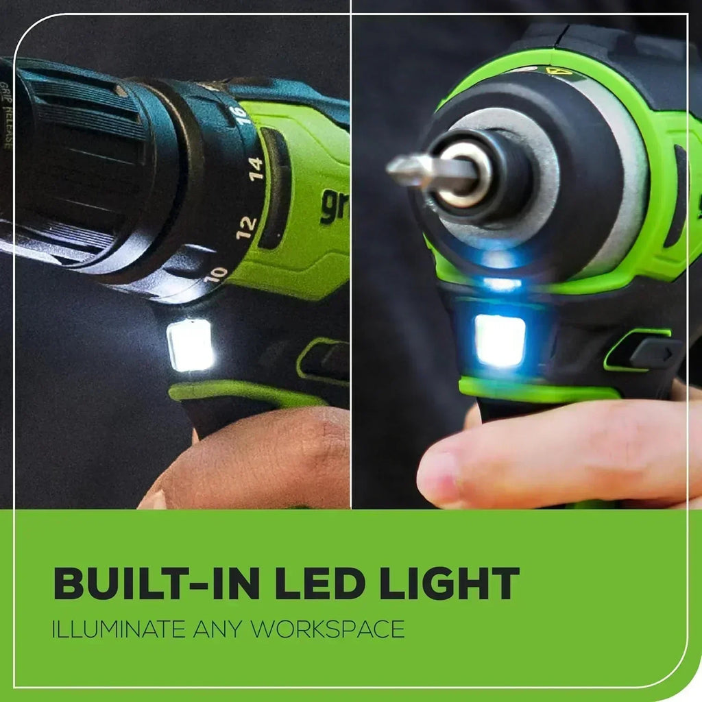 24V Brushless Cordless Drill Impact Driver Power Tool Combo Kit Included 1/2��Drill & 1/4��Hex