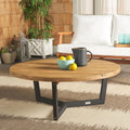 Outdoor Collection Leo Natural/Black Solid Wood Round Coffee Table