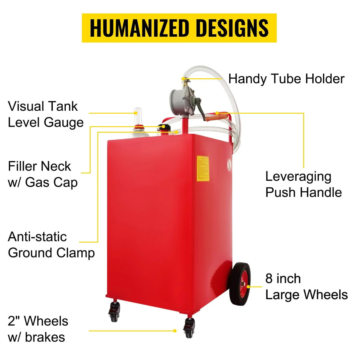 BENTISM Fuel Caddy Fuel Storage Tank 35 Gallon 4 Wheels with Manuel Pump, Red