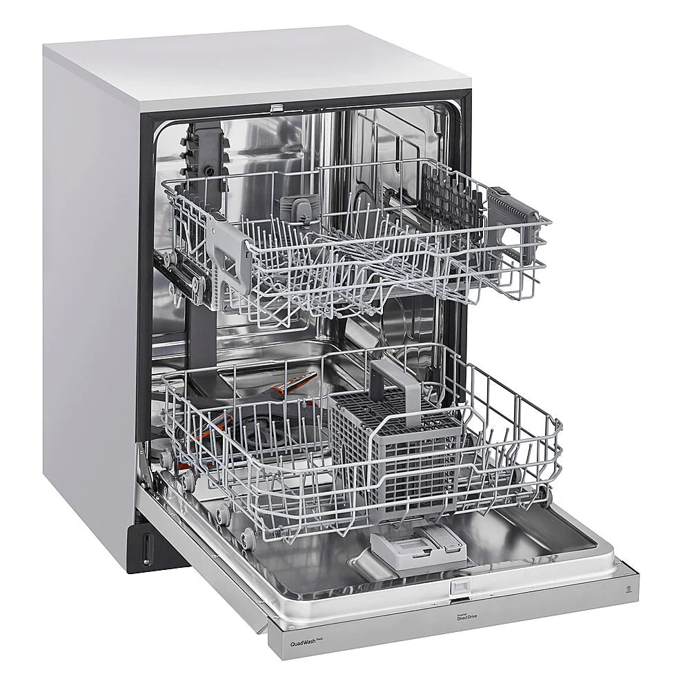 LG - 24 Front Control Dishwasher with Stainless Steel Tub, WiFi, QuadWash, and 48dB - Stainless steel