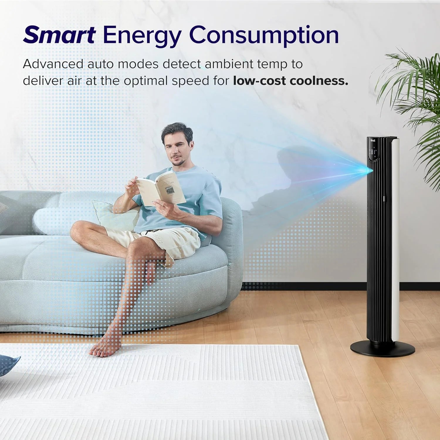 LEVOIT Tower Fan for Bedroom, Standing Fan with 28dB Quiet for Sleep, Remoter, 12H Timer, 25ft/s Velocity, 5 Speeds, 4 Modes, 90° Oscillation for Home, Office, Indoor, Bladeless 36 inch, White